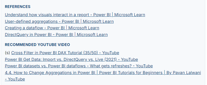 References and recommended YouTube videos inside an explanation