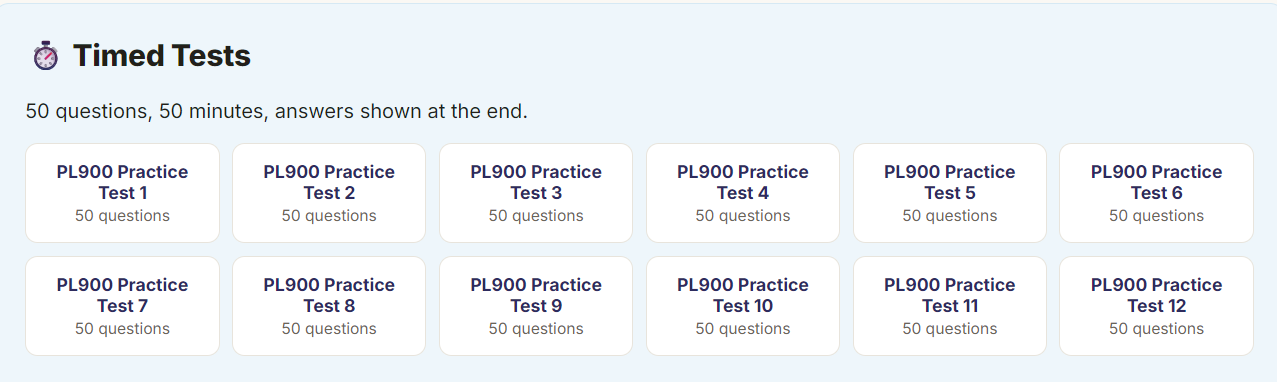 Grid of 12 Timed Tests, 50 questions each